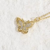 Collar con colgante chapado en oro de 14 quilates con incrustaciones de cobre y mariposa de estilo coreano simple