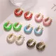 1 par de aretes de cobre esmaltados con bloques de color de estilo simple