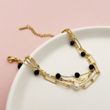 Pulseras chapadas en oro con revestimiento de perlas de cristal y acero inoxidable con alas elegantes de estilo francés