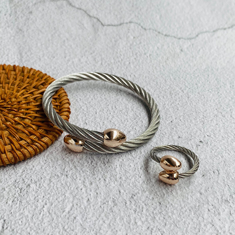 Pulseras de anillos unisex de acero inoxidable con rayas en espiral y gotas de agua de estilo vintage