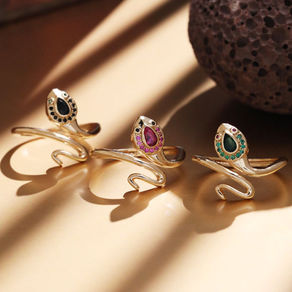 Anillos abiertos de circón con incrustaciones de cobre de serpiente informal