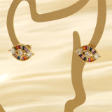 1 par de pendientes elegantes y brillantes chapados en ojo del diablo con incrustaciones de circonita de cobre chapados en oro de 18 quilates