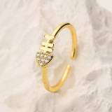 Anillo abierto del Zircon plateado oro animal del cobre 18K del búho del estilo francés en bulto