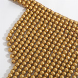 Collar irregular de cobre con cuentas de madera geométricas de estilo moderno