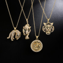 Collar con colgante de León, leopardo, tigre, chapado en oro de 18 quilates, cobre a la moda