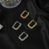 Pendientes geométricos simples de moda con hebilla de oreja cuadrada de circón con incrustaciones de cobre coreano