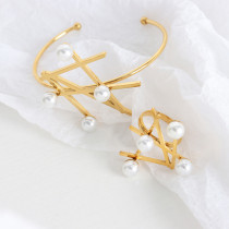 Elegante estilo barroco perla titanio acero chapado perlas artificiales anillos chapados en oro de 18 quilates pulseras