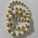 Pulseras con revestimiento de perlas de imitación de acero inoxidable, geométricas, de estilo clásico básico
