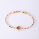 Pulseras chapadas en oro blanco con incrustaciones de cobre y trébol de cuatro hojas de estilo sencillo y dulce