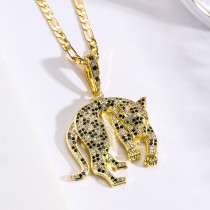 Collar con colgante de circonita chapado en oro y cobre, animal, leopardo, 1 pieza