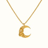 Collar con colgante chapado en oro con incrustaciones de cobre y serpiente de Luna de estilo Simple Retro
