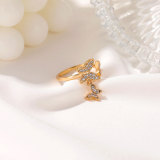 Anillo abierto de circón con microincrustaciones de mariposa coreana hermosa