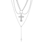 Estilo IG Cruz Acero inoxidable Metal Chapado en cobre Incrustaciones Perlas artificiales Diamantes de imitación Circón Collar chapado en plata chapado en oro de 18 quilates