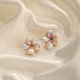 1 par de pendientes de perlas de cristal de cobre con incrustaciones de pétalos de Flor Retro