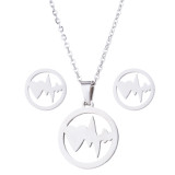 Conjunto de joyería de acero inoxidable con electrocardiograma de moda, 2 piezas