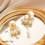 1 par de pendientes colgantes de circonita con perlas de cobre y incrustaciones de perlas geométricas de estilo Simple y elegante