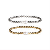 Pulseras redondas elegantes chapadas en oro de perlas de agua dulce de acero inoxidable a granel