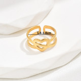 Anillo abierto chapado en oro de 18 quilates de acero inoxidable con forma de corazón de estilo simple y romántico elegante