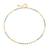 Collar de cadena con revestimiento de cobre turquesa y bloques de color de estilo simple