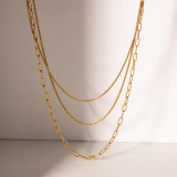 Collar de tres capas chapado en oro de 18 quilates con revestimiento de acero inoxidable de color sólido estilo IG