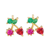 Pendientes de cobre chapados en oro con colgante de fruta de circón de color a la moda, joyería al por mayor