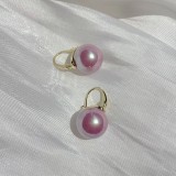 Pendientes colgantes de perlas con incrustaciones de cobre chapado redondo de estilo simple 1 par