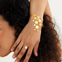 Cadena integrada del anillo de la pulsera de la moneda del oro 18K del chapado de cobre de la joyería étnica retra de la moda