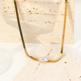 Collar con colgante de collares de doble capa chapados en oro con incrustaciones de acero inoxidable y ojo de estilo Simple