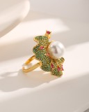Anillos abiertos chapados en oro de 18 quilates con incrustaciones de perlas artificiales y pétalos de flores de lujo estilo Vintage elegante