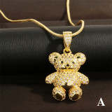 Collar con colgante chapado en oro de 18 quilates con incrustaciones de cobre y oso de estilo vintage