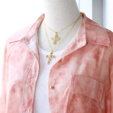 Collar chapado en oro de 18 quilates con incrustaciones de cobre y cruz de moda estilo IG