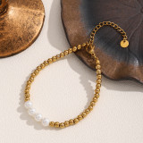 Elegantes y lujosas pulseras chapadas en oro de 18 quilates con bloques de color brillante y acero inoxidable con revestimiento de perlas de imitación