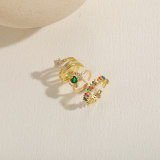 Anillos chapados en oro de 14K con incrustaciones de circonio asimétrico de cobre con gotas de agua de estrella cuadrada de estilo clásico elegante