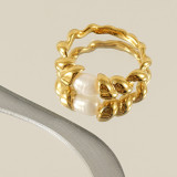 Anillos chapados en oro irregulares de 18 quilates con revestimiento de perlas de acero inoxidable de estilo francés