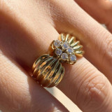 Anillo abierto de diamantes de imitación chapados en oro de 14 quilates de cobre de concha de playa a granel