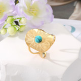 Anillo abierto de cobre con flor de ojo de palma, anillos de cobre turquesa