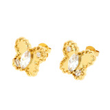 1 par de pendientes chapados en oro de 18 quilates con incrustaciones de mariposa y estrella de lujo estilo IG