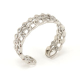 Anillo abierto de acero de titanio geométrico de estilo simple, anillos de acero inoxidable chapados a rayas