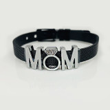 Pulseras de diamantes de imitación con incrustaciones de acero inoxidable con letras MAMA