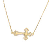 Collar con colgante chapado en oro con incrustaciones de cobre y cruz de estilo Simple estilo IG