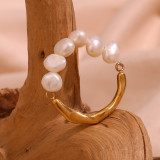 Anillos chapados en oro de 18 quilates con revestimiento de perlas de acero inoxidable redondo de estilo clásico de estilo vintage