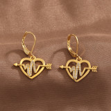 1 par de pendientes colgantes de circonita de cobre con incrustaciones de flores en forma de corazón cruzado de estilo Simple informal