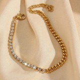 Collar elegante de las pulseras plateadas oro 18K del Zircon del remiendo del acero inoxidable del color sólido
