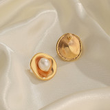 1 par de pendientes de perlas de agua dulce de cobre con incrustaciones geométricas de estilo romano de estilo Simple