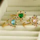 Anillo abierto chapado en oro de 18 quilates con incrustaciones de cobre y forma de corazón brillante elegante