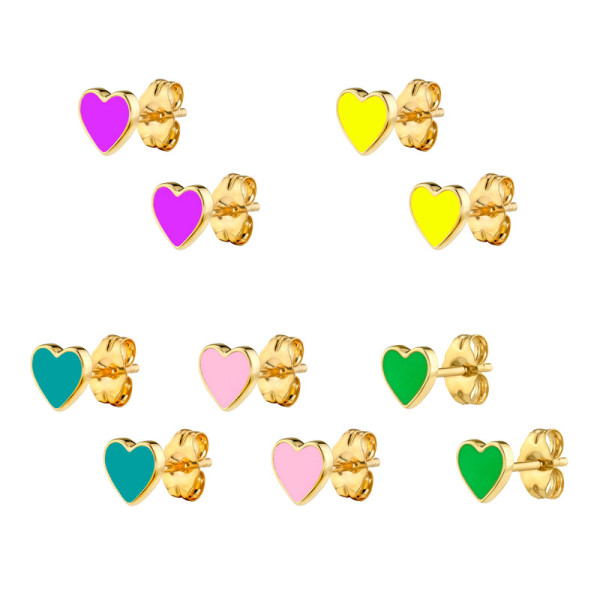 Pendientes Epoxi Multicolor En Forma De Corazón Pendientes Salvajes Compactos Simples