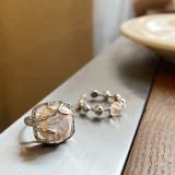 Anillos de perlas artificiales con revestimiento de cobre geométrico de moda