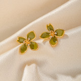 Pendientes chapados en oro de 18K con incrustaciones de cobre y perlas de agua dulce, 1 par, con esmalte de flor de viaje dulce