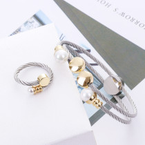 Pulseras de anillos de mujer de perlas con incrustaciones de cobre de acero inoxidable redondo de estilo simple informal