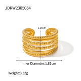 Anillos abiertos chapados en oro de 18 quilates con revestimiento de acero inoxidable con rayas en espiral retro estilo IG